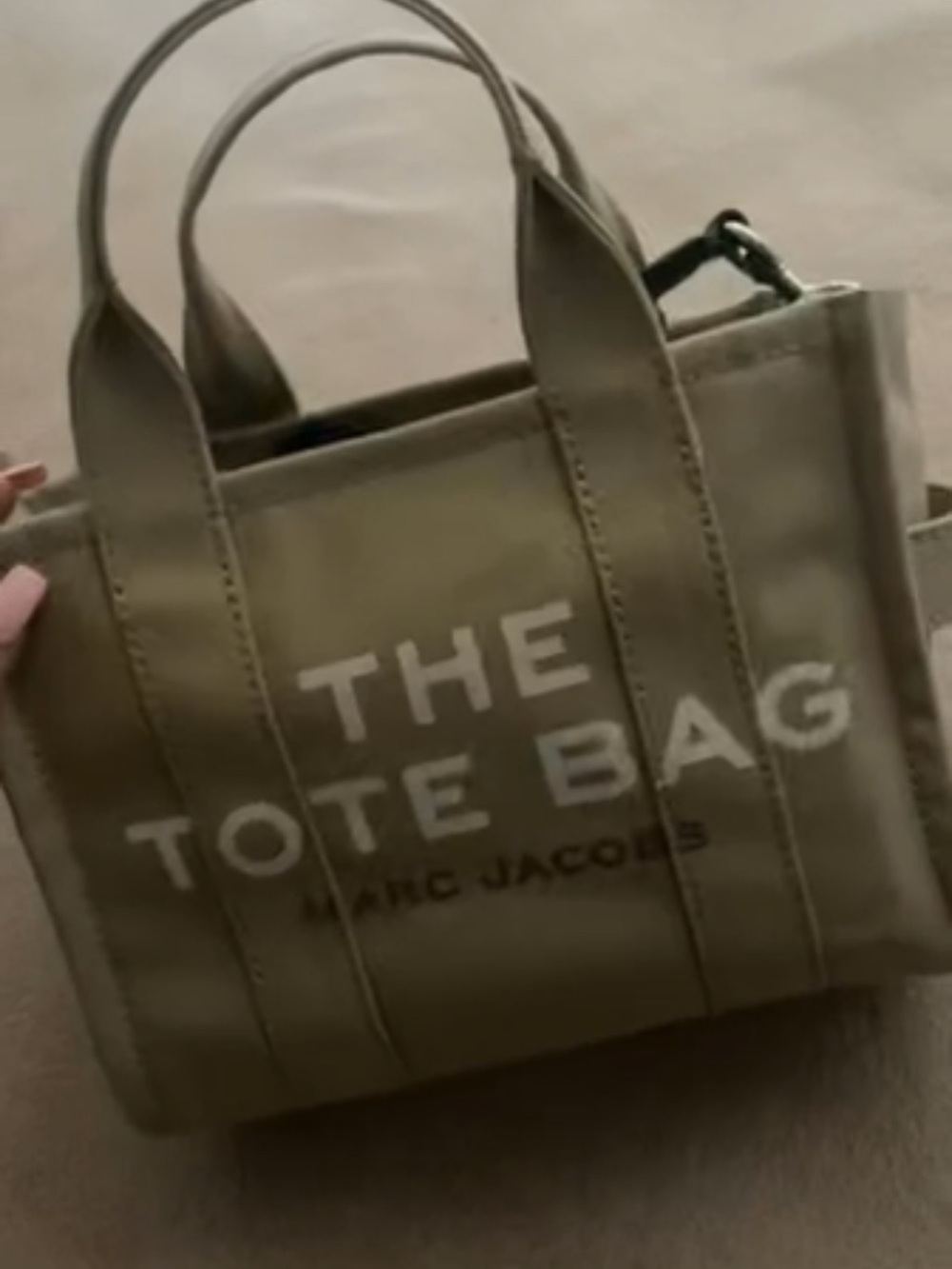 Marc Jacobs Olive Canvas 'The Tote Bag' Mini Tote with Top Handles